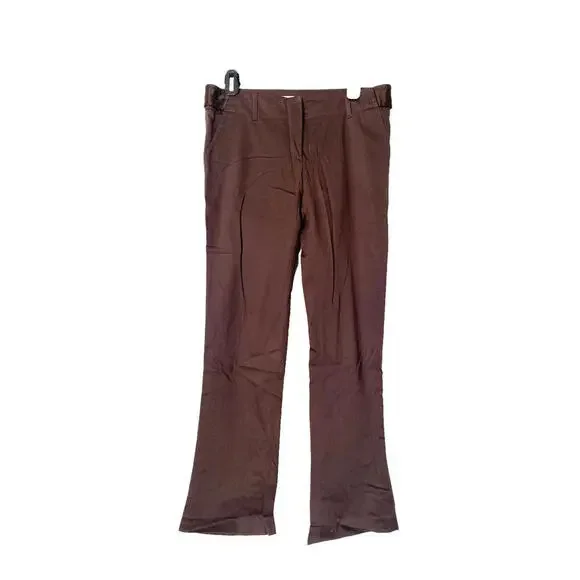 BLUMARINE Brown Cotton Dress Pants Trousers Rhinestone Logo IT-40 - Picture 3 of 9